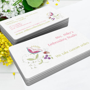 Embroidered Flowers Bee Embroidery Floral Pattern Business Card