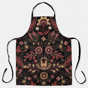 Embroidered flowers, dark vintage elegance apron