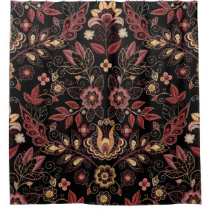 Embroidered flowers, dark vintage elegance shower curtain