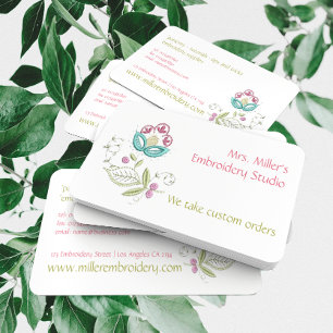 Embroidered Flowers Embroidery Floral Pattern Business Card
