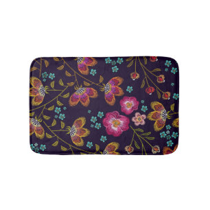 Embroidered flowers: fashion seamless pattern bath mat