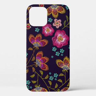 Embroidered flowers: fashion seamless pattern iPhone 12 case