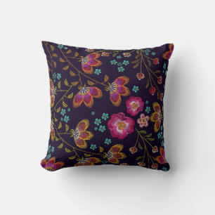 Embroidered flowers: fashion seamless pattern cushion
