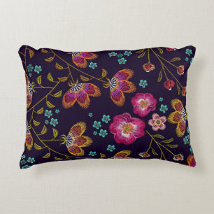 Embroidered flowers: fashion seamless pattern decorative cushion