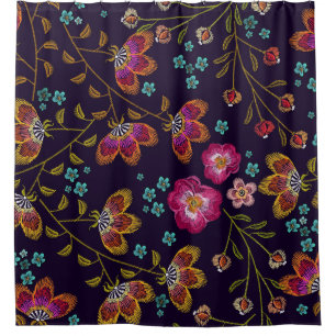 Embroidered flowers: fashion seamless pattern shower curtain