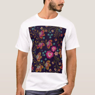 Embroidered flowers: fashion seamless pattern T-Shirt