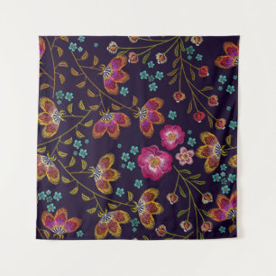 Embroidered flowers: fashion seamless pattern tapestry