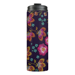 Embroidered flowers: fashion seamless pattern thermal tumbler
