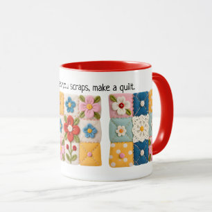 Embroidered Flowers Patchwork Quilt Mug