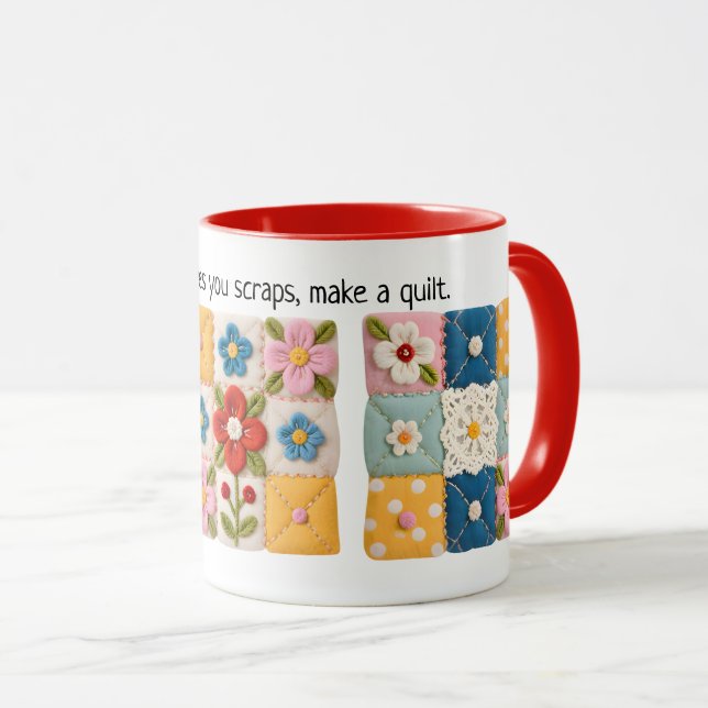Embroidered Flowers Patchwork Quilt Mug (Front Right)