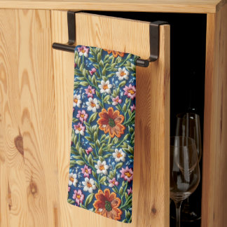 Embroidered Flowers Tea Towel