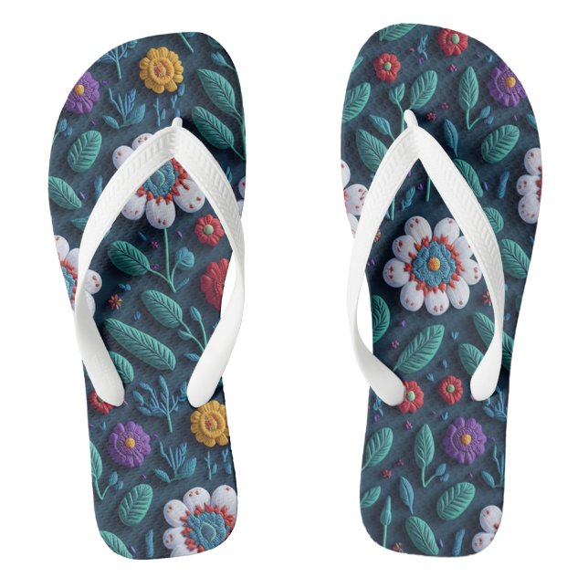 embroidered flowers thongs (Footbed)
