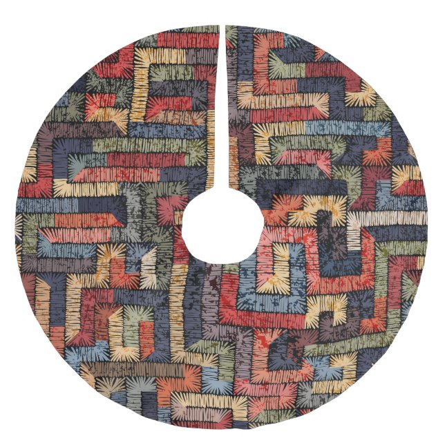 Embroidered geometric, ethnic texture brushed polyester tree skirt (Front)