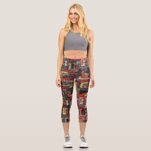 Embroidered geometric, ethnic texture capri leggings