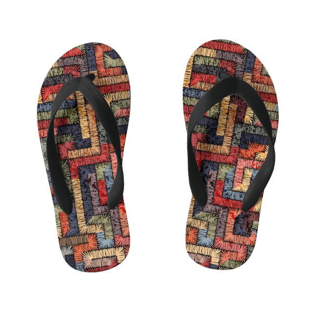Embroidered geometric, ethnic texture kid's thongs (Footbed)