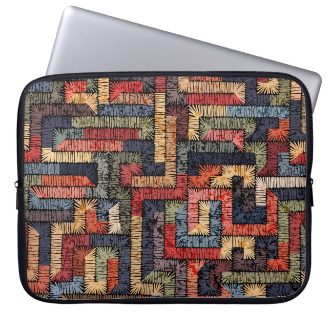 Embroidered geometric, ethnic texture laptop sleeve (Front)