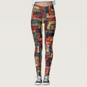 Embroidered geometric, ethnic texture leggings