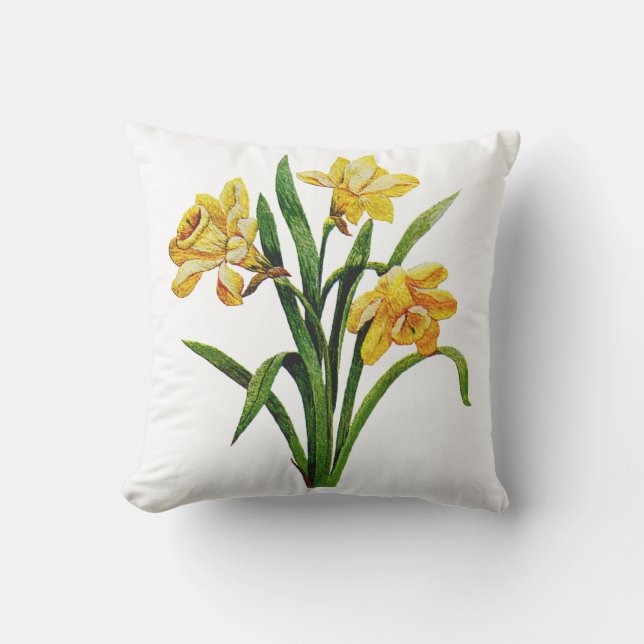 Embroidered Golden Daffodils Cushion (Front)