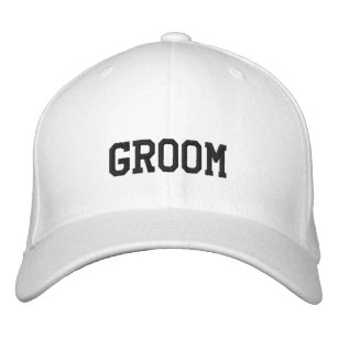 Embroidered Groom Hat, White Flexfit Wool Cap