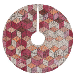 Embroidered Hexagons: Bohemian Patchwork Print. Brushed Polyester Tree Skirt
