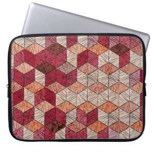 Embroidered Hexagons: Bohemian Patchwork Print. Laptop Sleeve