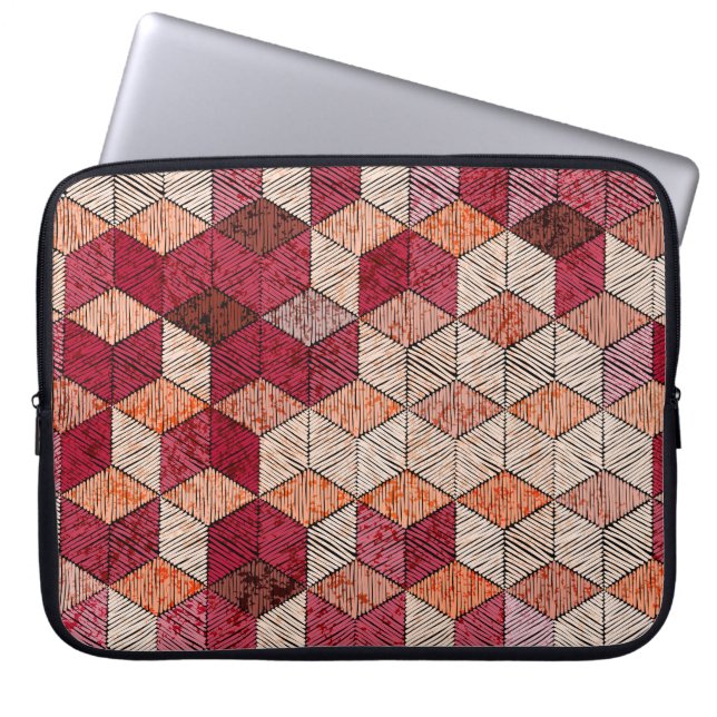 Embroidered Hexagons: Bohemian Patchwork Print. Laptop Sleeve (Front)
