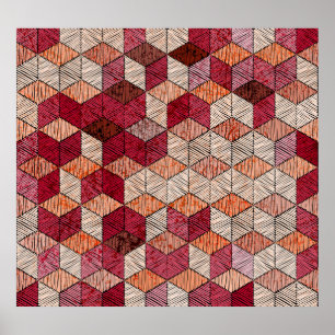 Embroidered Hexagons: Bohemian Patchwork Print. Poster