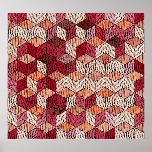Embroidered Hexagons: Bohemian Patchwork Print. Poster (Front)