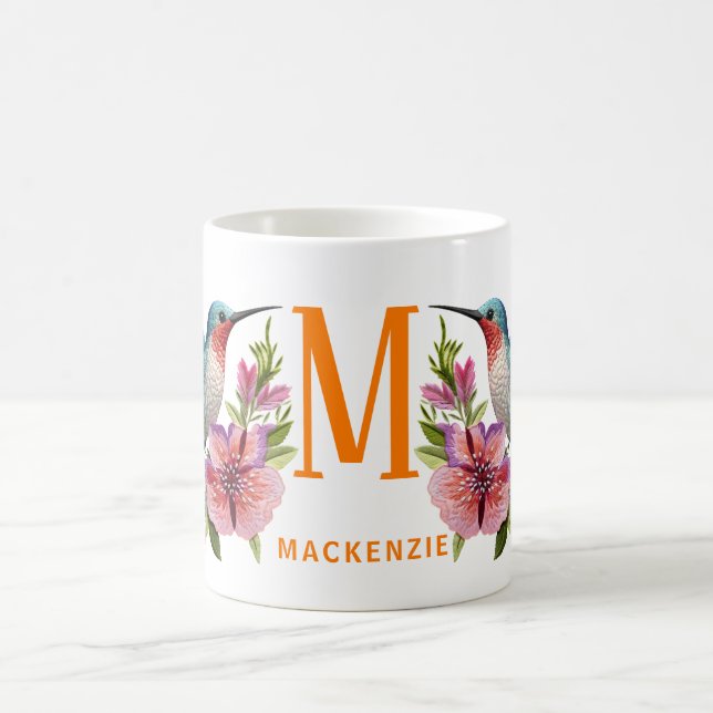 Embroidered Hummingbird Monogram Name Customised Coffee Mug (Center)