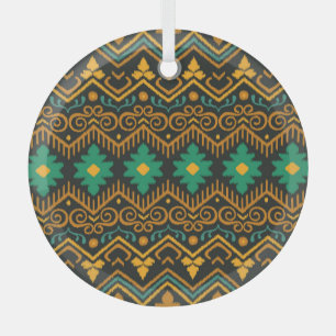 Embroidered Ikat Fabric Ethnic Design Glass Tree Decoration