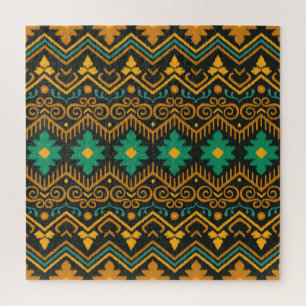 Embroidered Ikat Fabric Ethnic Design Jigsaw Puzzle