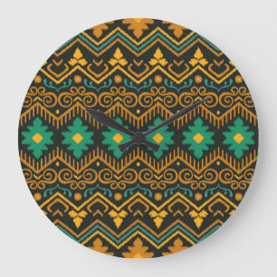 Embroidered Ikat Fabric Ethnic Design Large Clock