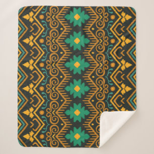 Embroidered Ikat Fabric Ethnic Design Sherpa Blanket