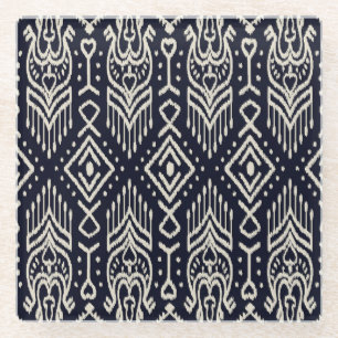 Embroidered Ikat Fabric: Ethnic Elegance. Glass Coaster