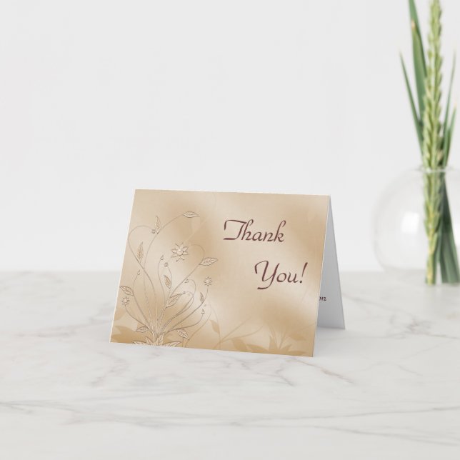 Embroidered Ivory Satin Wedding Thank You Card (Front)