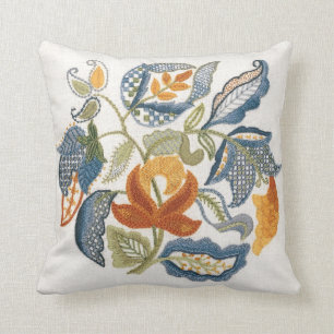 Embroidered Jacobean Leaves Cushion