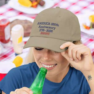 Embroidered Khaki Navy & Red Thread Adjustable Cap