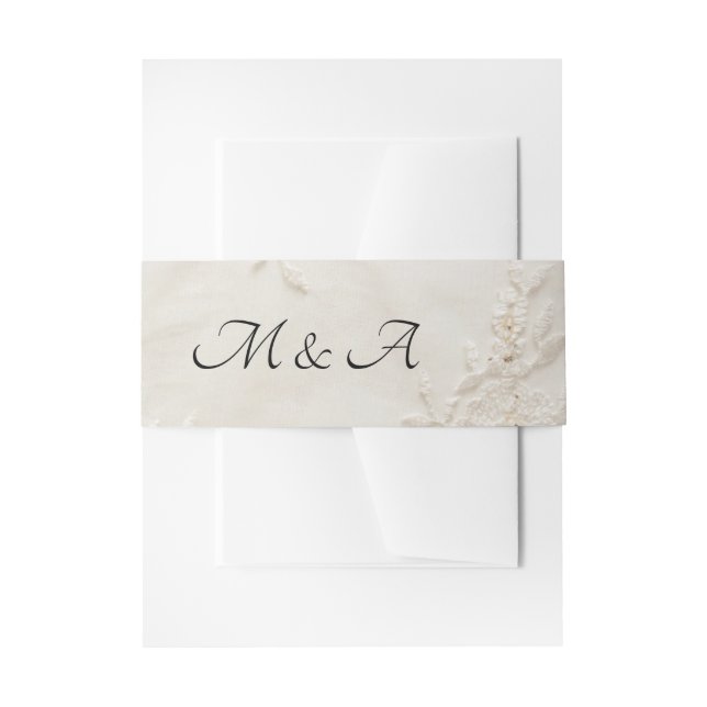 Embroidered Lace Wedding Invitation Belly Band (Front Example)