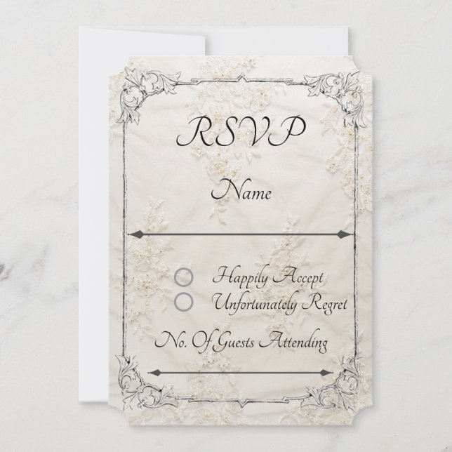 Embroidered Lace Wedding RSVP Response Card (Front)