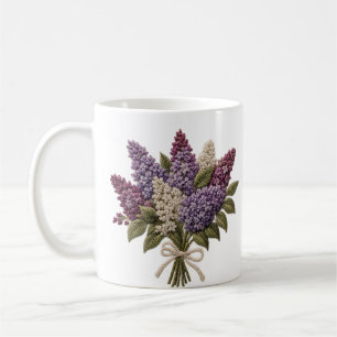 Embroidered Lilac Bouquet – Faux Embroidery Linen Coffee Mug