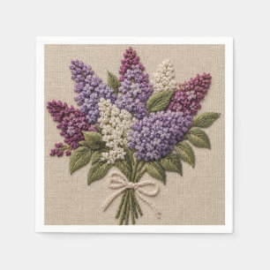 Embroidered Lilac Bouquet – Faux Embroidery Linen  Napkin