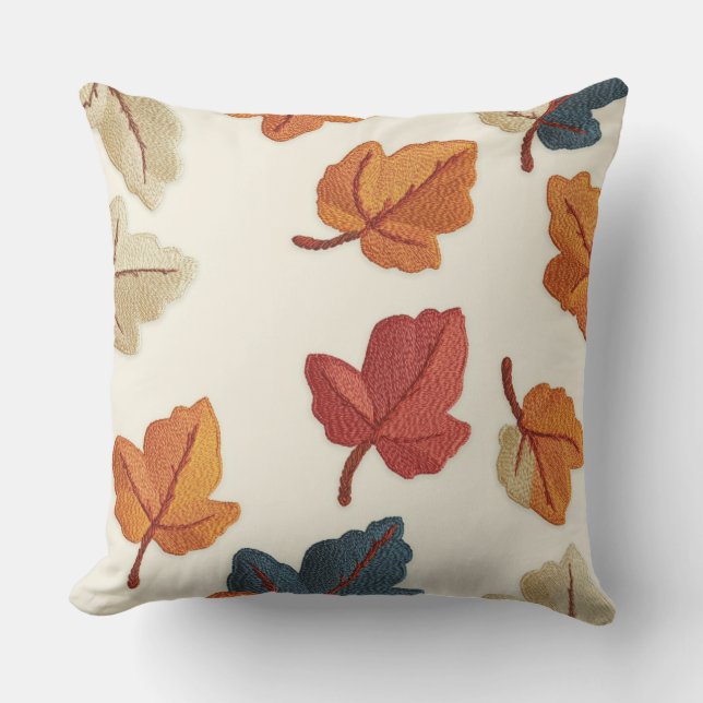 Embroidered Look Fall Leaf Throw Pillow (Front)