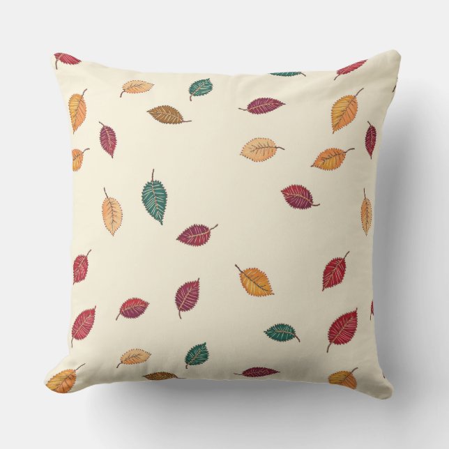 Embroidered Look Fall Leave Throw Pillow (Front)