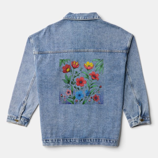 Embroidered look flowers denim jackets  (Back)
