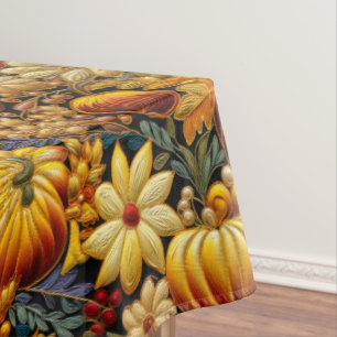 Embroidered Look Large Thanksgiving Tablecloth