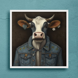 Embroidered Moo Jacket- Funny cow in a costume  Poster