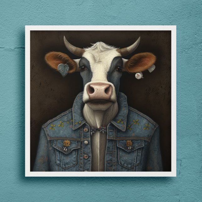 Embroidered Moo Jacket- Funny cow in a costume  Poster (Creator Uploaded)