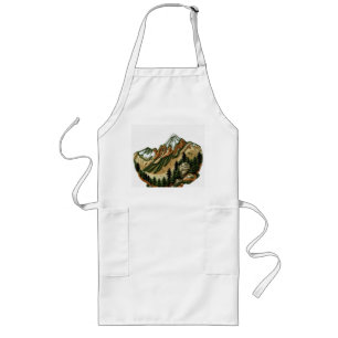 Embroidered Mountain Landscape Long Apron