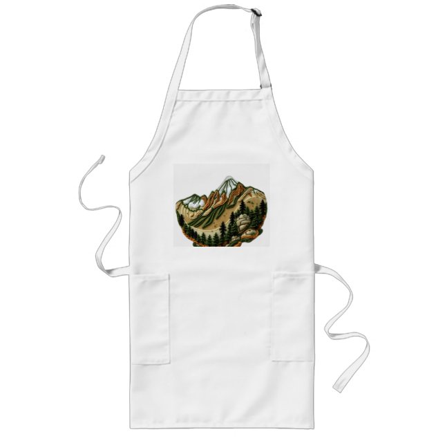 Embroidered Mountain Landscape Long Apron (Front)