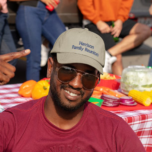 Embroidered Navy Family Reunion Name on Khaki Cap